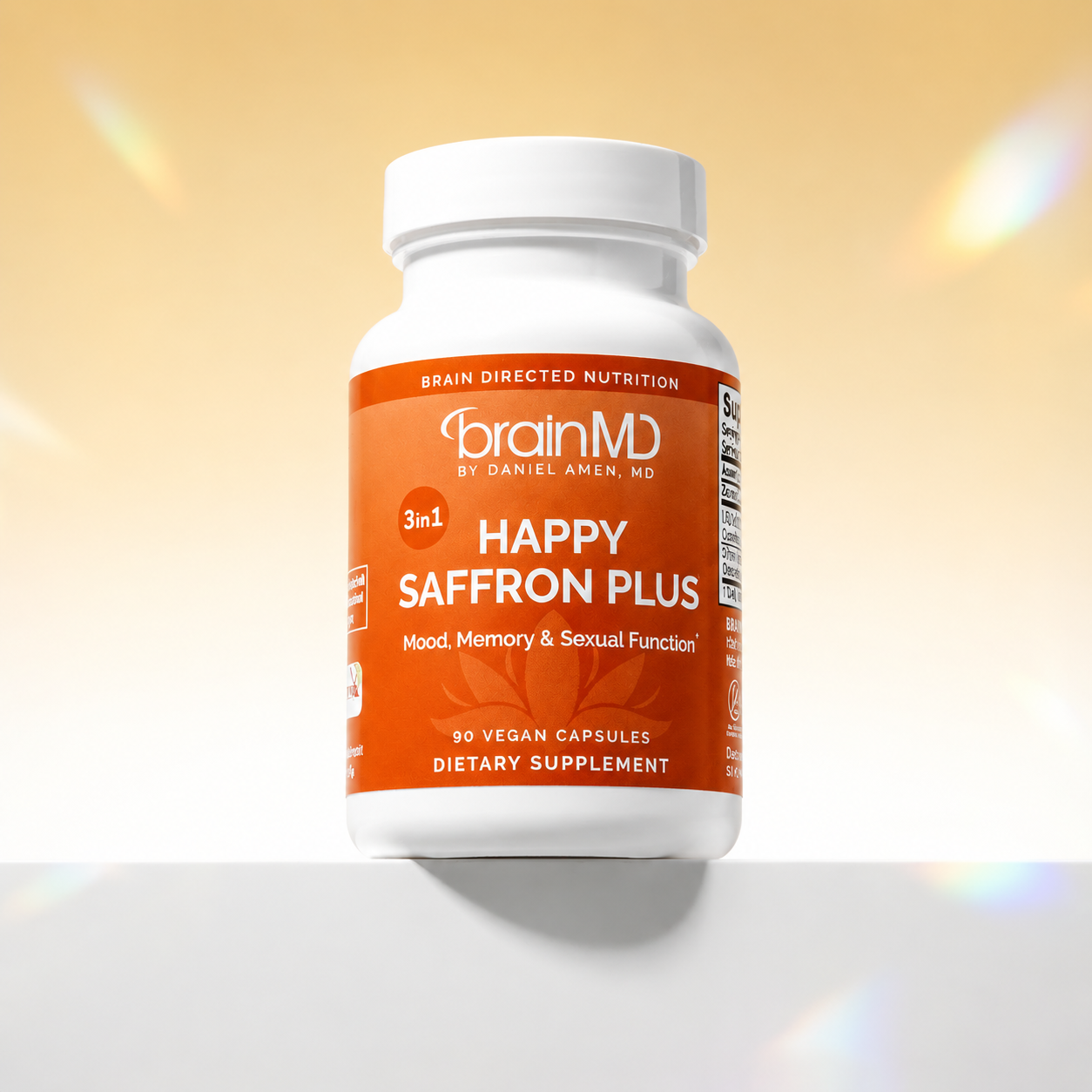 BRAINMD Dr Amen Happy Saffron Plus - 90 Capsules - with Saffron Flower Extract, Curcumin & Zinc - Vegan, Gluten Free - 30 Servings | 30 Servings