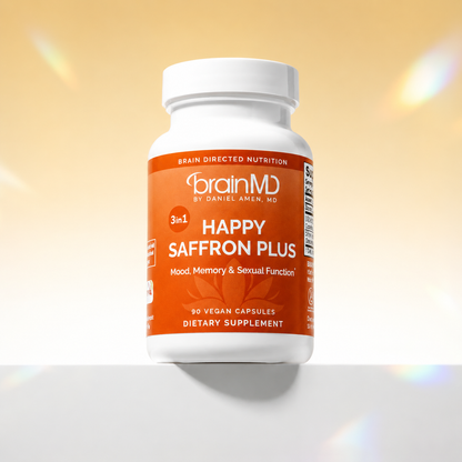 BRAINMD Dr Amen Happy Saffron Plus - 90 Capsules - with Saffron Flower Extract, Curcumin & Zinc - Vegan, Gluten Free - 30 Servings | 30 Servings